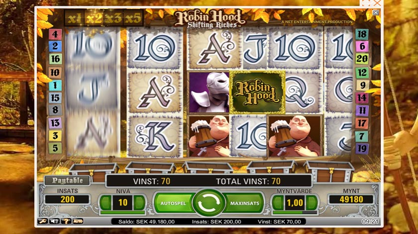 Skiftande hjul i Robin Hood slotspelet